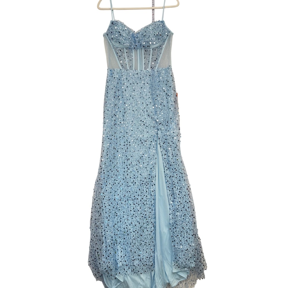 Stacees Sequin Corset Gown Women 10 New Sky Blue Formal Prom Dress